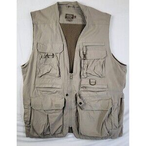 Cabelas Safari Series Vest Mens XL Beige Utility Fishing Hunting Pockets
